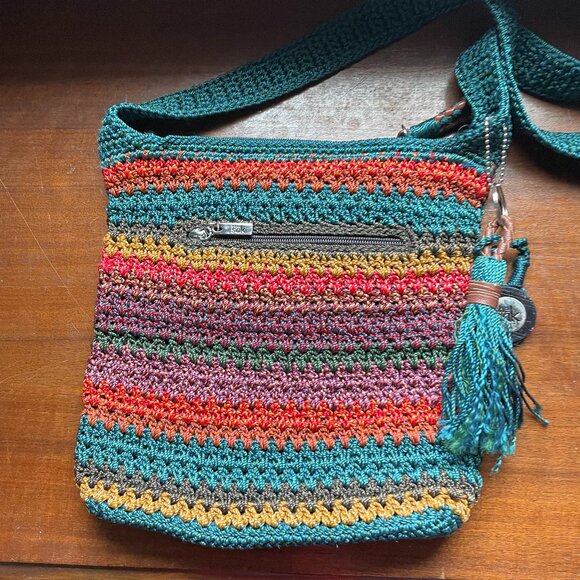 The Sak Handbags - The Sak Crochet Crossbody Bag Boho Multicolor Knit Purse Tassel Festival Hippie